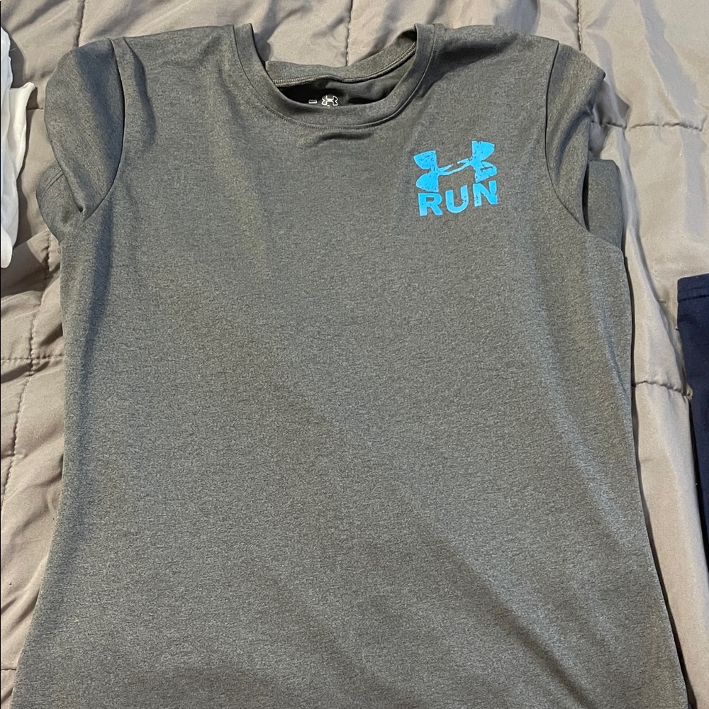 Under Armour Kids Gray Tee with Blue Logo
